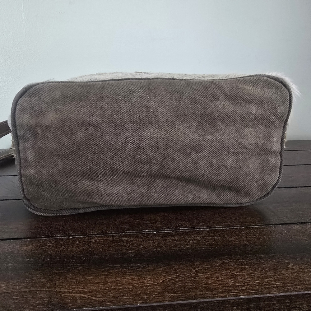 Myra Upcycled Canvas Fur Crossbody Shoulder Bag Purse Brown - Picture 10 of 16